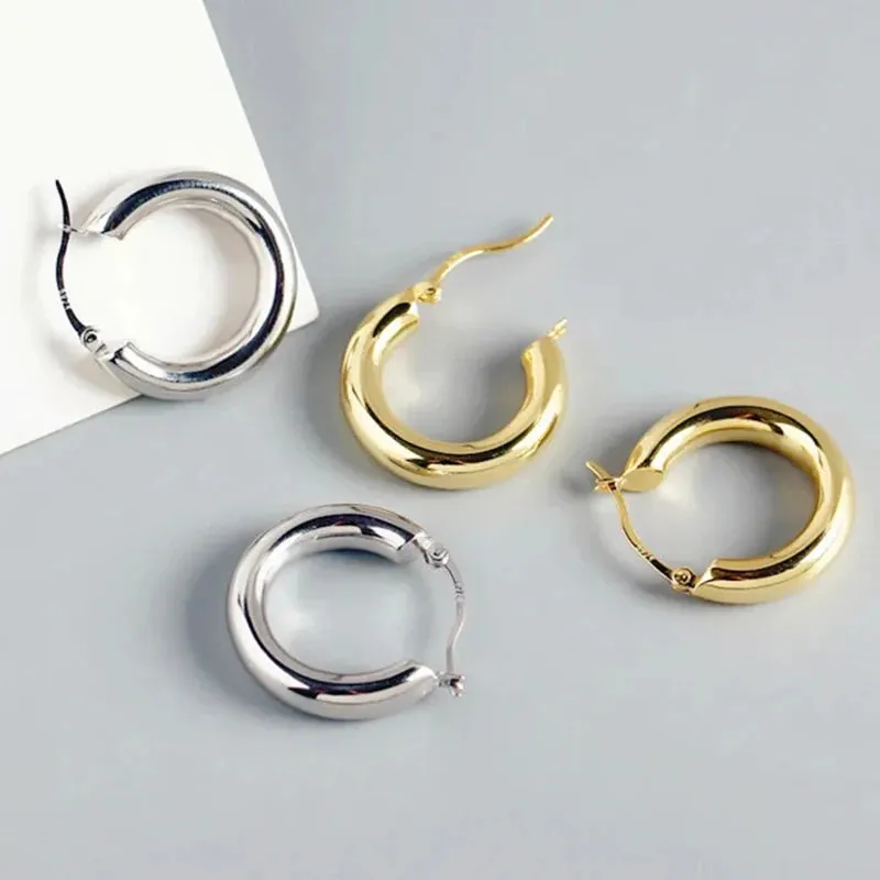 VAIGE Elegant Silver U-Shape Hoop Stud Earrings in Classic Design