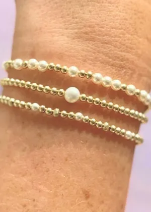 VENICE Gold Filled & Pearls Beaded Bracelets Stack