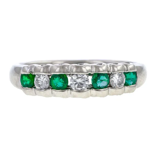 Vintage Emerald & Diamond Wedding Band Ring