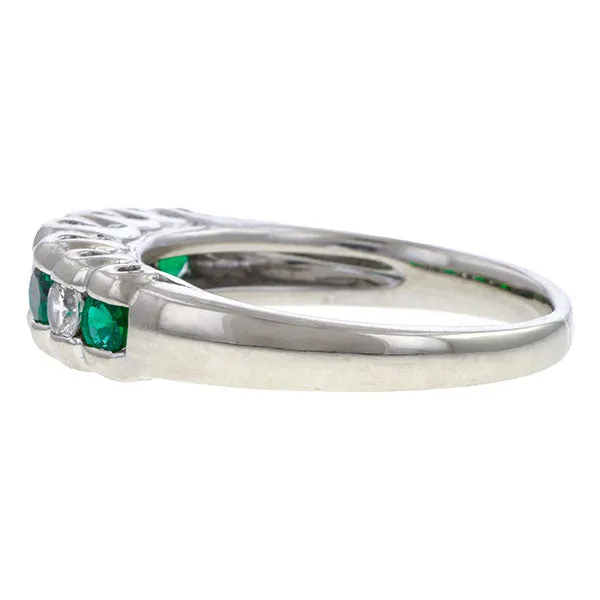 Vintage Emerald & Diamond Wedding Band Ring