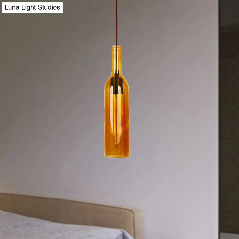 Vintage Glass Wine Bottle Suspension Lamp - Red/Yellow 1 Head Hanging Light Fixture for Dining Room