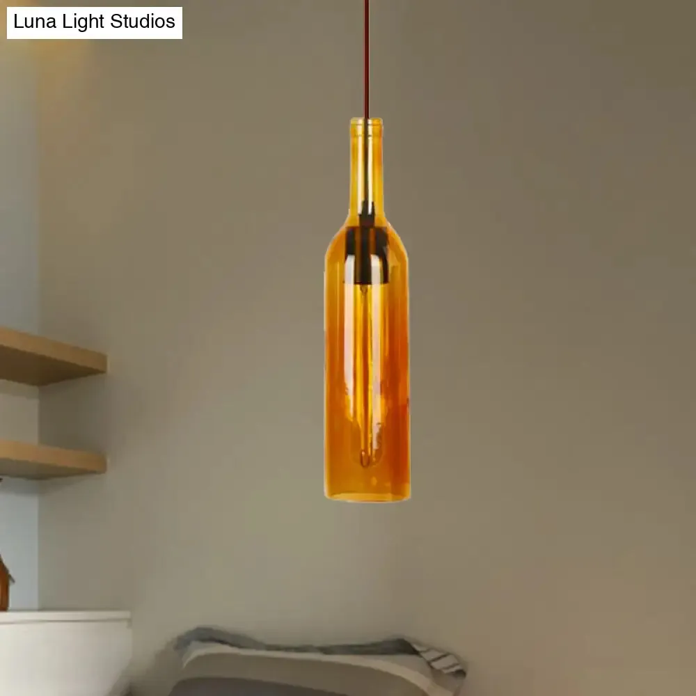 Vintage Glass Wine Bottle Suspension Lamp - Red/Yellow 1 Head Hanging Light Fixture for Dining Room