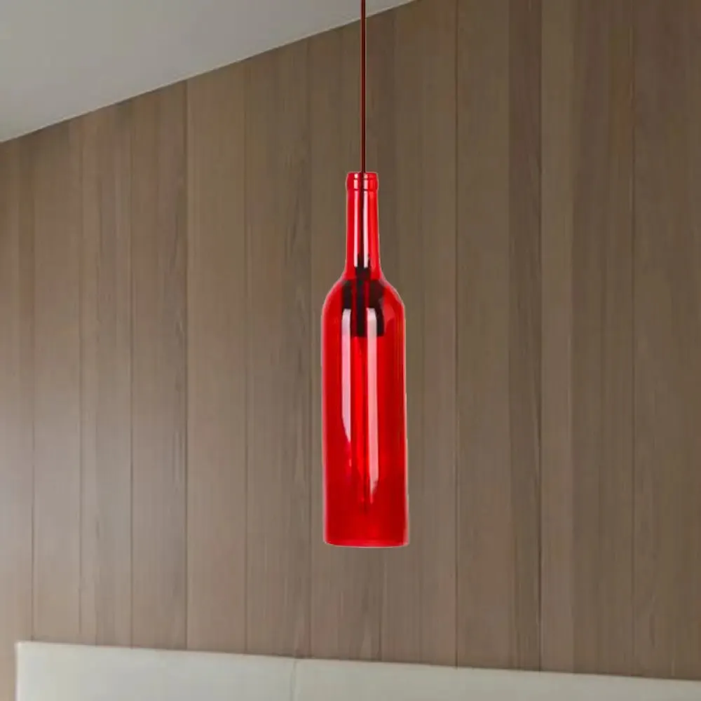 Vintage Glass Wine Bottle Suspension Lamp - Red/Yellow 1 Head Hanging Light Fixture for Dining Room