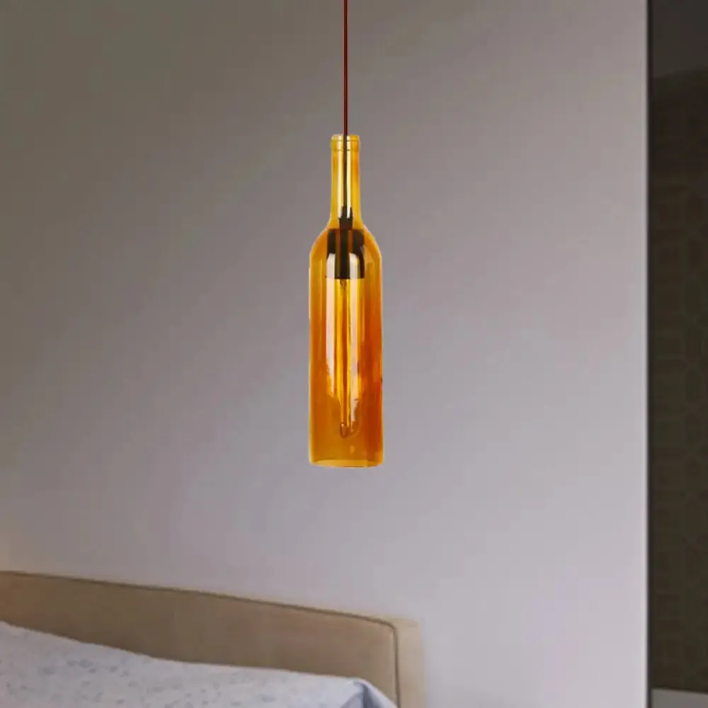 Vintage Glass Wine Bottle Suspension Lamp - Red/Yellow 1 Head Hanging Light Fixture for Dining Room