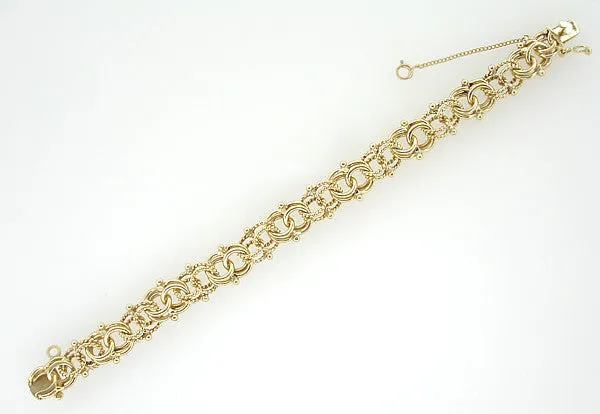 Vintage Heavy Double Link Rope & Smooth Link Charm Bracelet in 14 Karat Gold