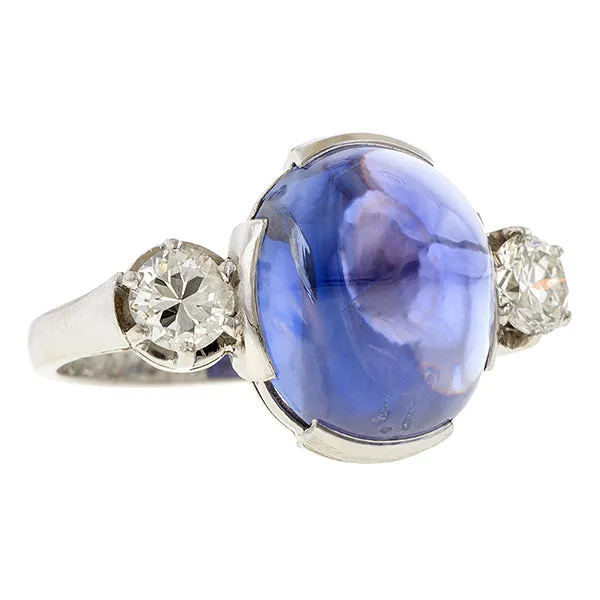 Vintage Sugarloaf Sapphire & Diamond Ring