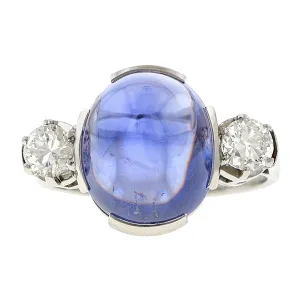 Vintage Sugarloaf Sapphire & Diamond Ring