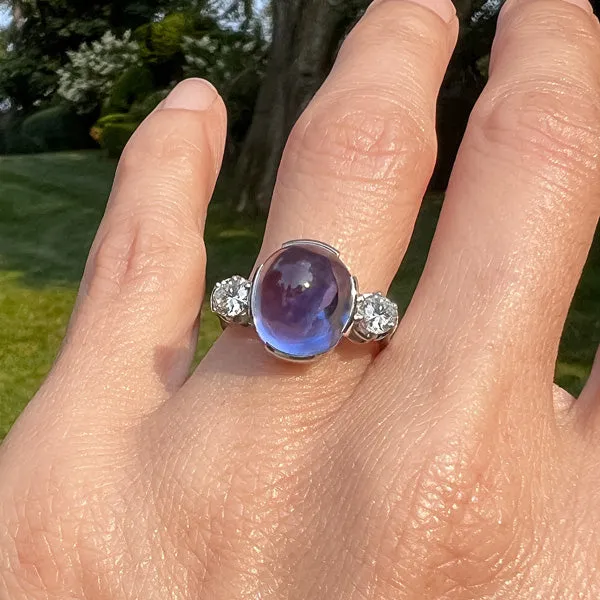 Vintage Sugarloaf Sapphire & Diamond Ring