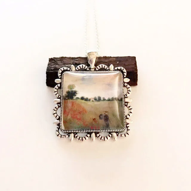 Watercolor painting pendant/lady on a walk/classical painting jewelry