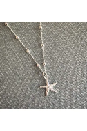 Wisteria London Sterling Silver Starfish Necklace On Bobble Chain