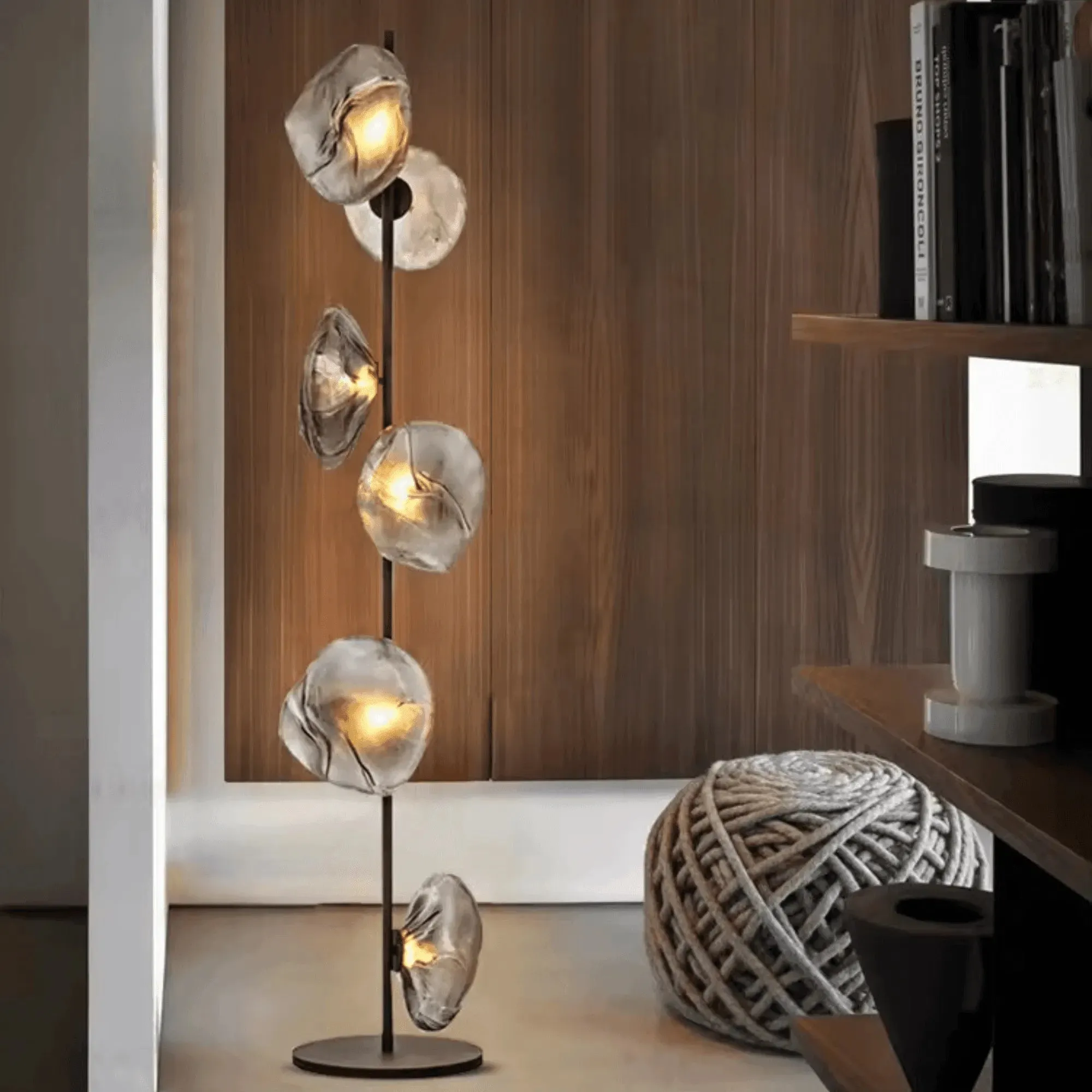 Wooden Twist Modern Exclusive Brass Floor Lamp with Steam Shape